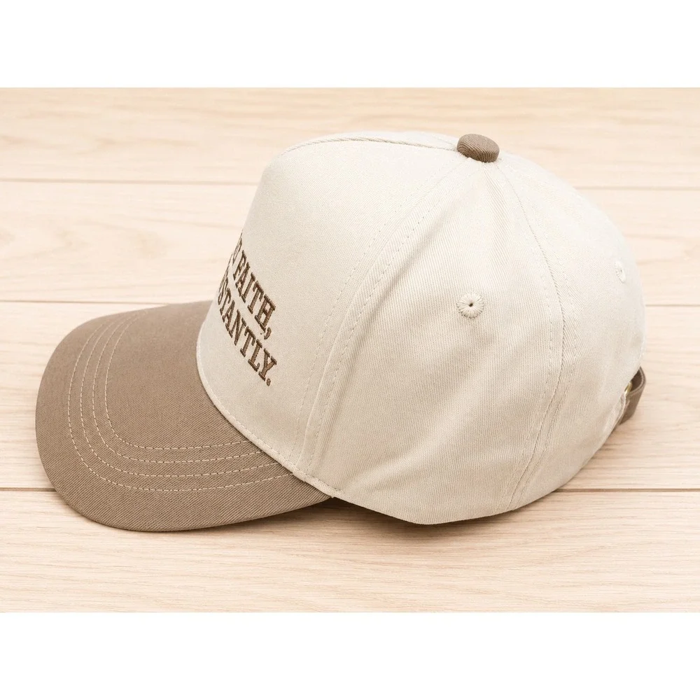 Zenana Walking By Faith Tripping Constantly Hat Cream Tan Embroidered Cap New